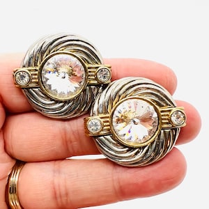 Large PARK LANE Clear Rhinestone Rivoli Earrings Signed Vintage Designer Jewelry