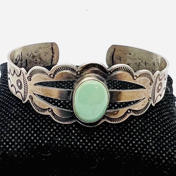 Paul J. Begay Sterling Silver Navajo Turquoise Cuff Bracelet Fred Harvey Trading Co. Signed Vintage Native American Jewelry