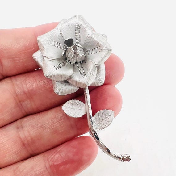 Sterling Silver 3 Dimensional Textured Rose Flower Brooch Fine Vintage Jewelry