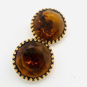 Large WEISS Faceted Topaz Glass Earrings Crown Settings Signed Vintage Designer Jewelry