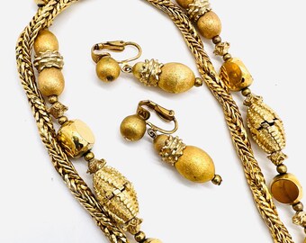 Collier Vintage Hattie Carnegie Byzantin Ton Doré Perles Strass - Occasion Bijou Fantaisie
