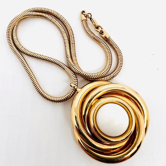Large Knotted Gold Tone White Cabochon Necklace S… - image 3
