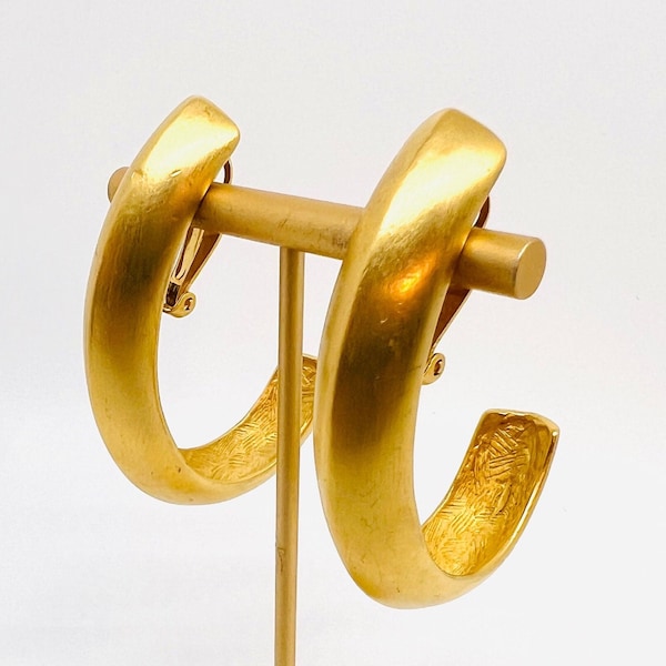 Large GIVENCHY Matte Gold Tone J Hoop Earrings 2 1/2 in Signed Vintage Designer Jewelry