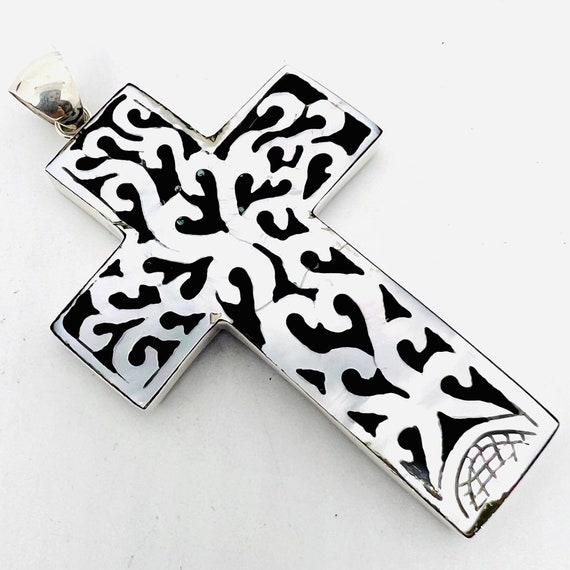 Sterling Silver Inlaid Mother of Pearl Ebony Cros… - image 2