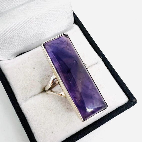 Long Sterling Silver Rectangular Shaped AMETHYST … - image 2