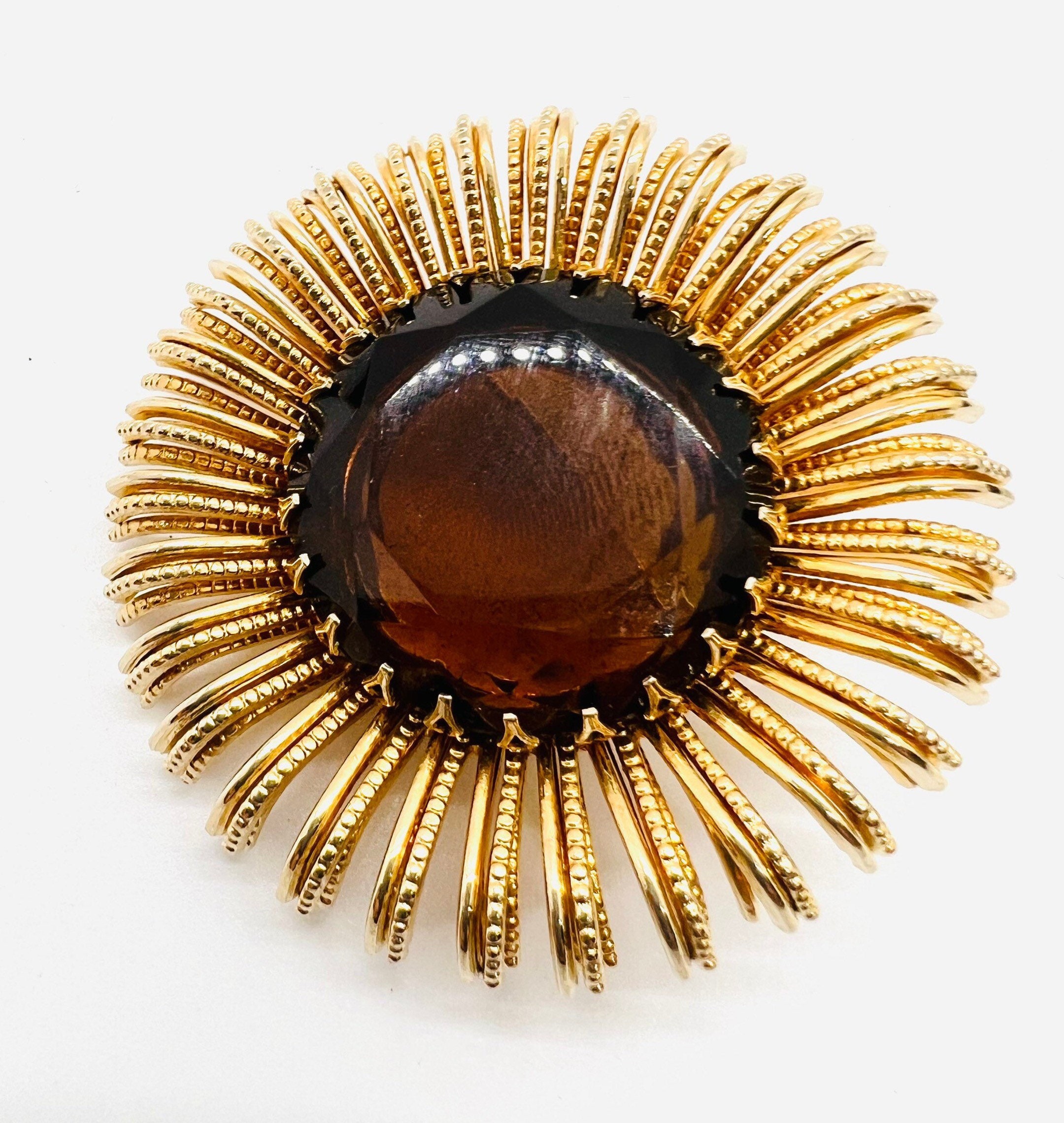 HUGE Kramer NY Faceted Jewel Tone Topaz Glass Flower Brooch