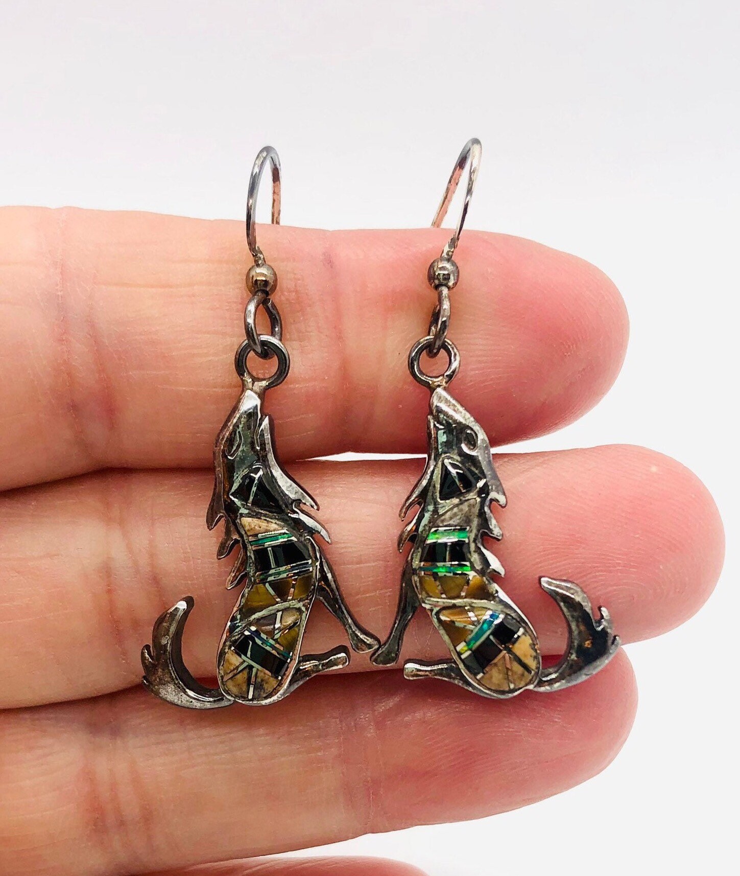 Boucles D'oreilles Clous Loup Hurlant Argent Sterling 925 - Bijou Ethnique Pagan - Neuf