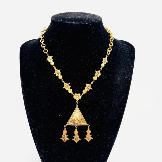 Collier Vintage Art Nouveau En émail Noir Et Doré - Longueur 41-45 Cm - Occasion En Bon état