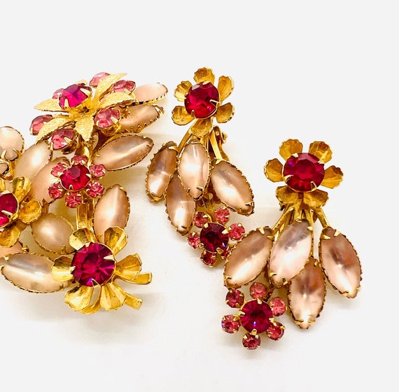 JUDY LEE Frosted Pink Rhinestone Brooch & Earring… - image 6