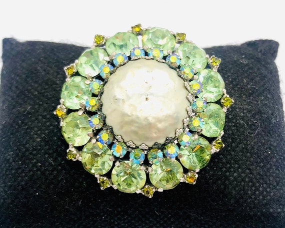 WEISS Pale Green Rhinestone & Faux Baroque Pearl … - image 5