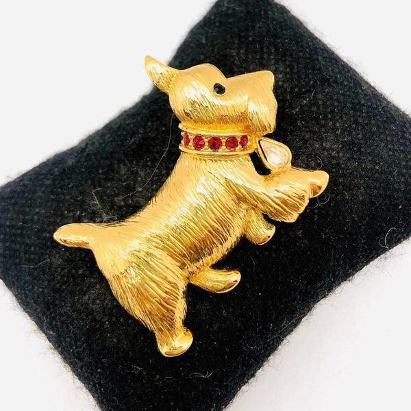 NAPIER Figural Scotty Dog Terrier Brooch Rhinestones Detailed Signed Vintage Designer Jewelry