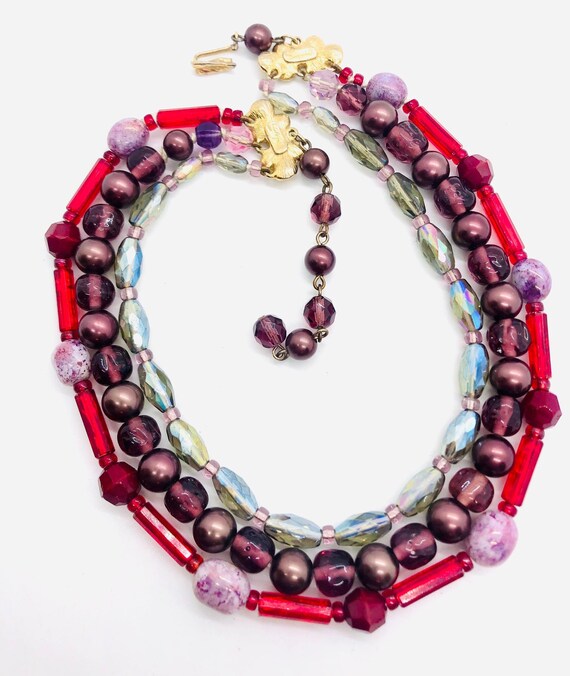 Elsa SCHIAPARELLI Triple Strand Art Glass Beaded … - image 10