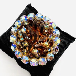 Large JULIANA Delizza Elster Blue AB & Topaz Rhinestone Brooch Vintage Designer Jewelry