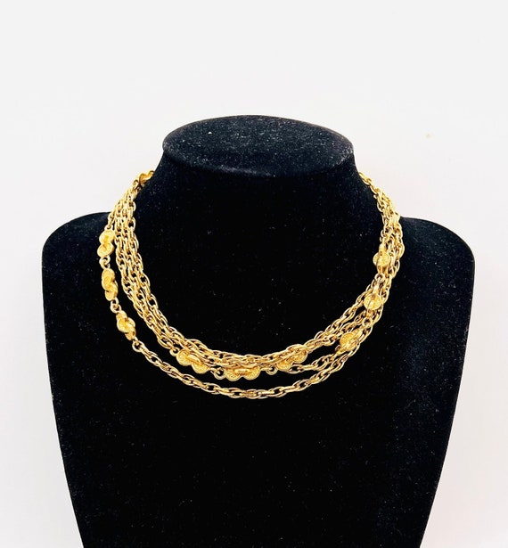 MONET Long Gold Tone Station Link Chain Necklace … - image 1