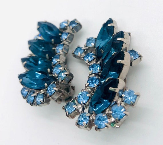 Large Montana Blue & Baby Blue Rhinestone Earring… - image 5