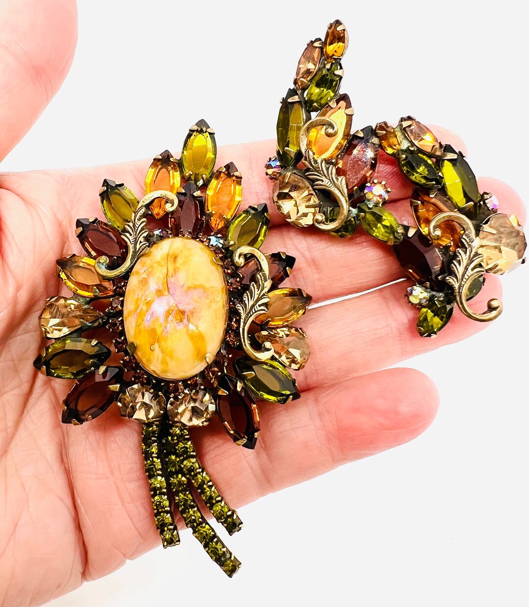 アクセサリー ALICE CAVINESS New York vintage jewelry 1960's Vintage Alice Caviness Shades of Green Rhinestone