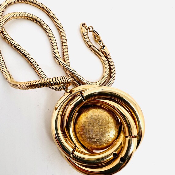Large Knotted Gold Tone White Cabochon Necklace S… - image 9