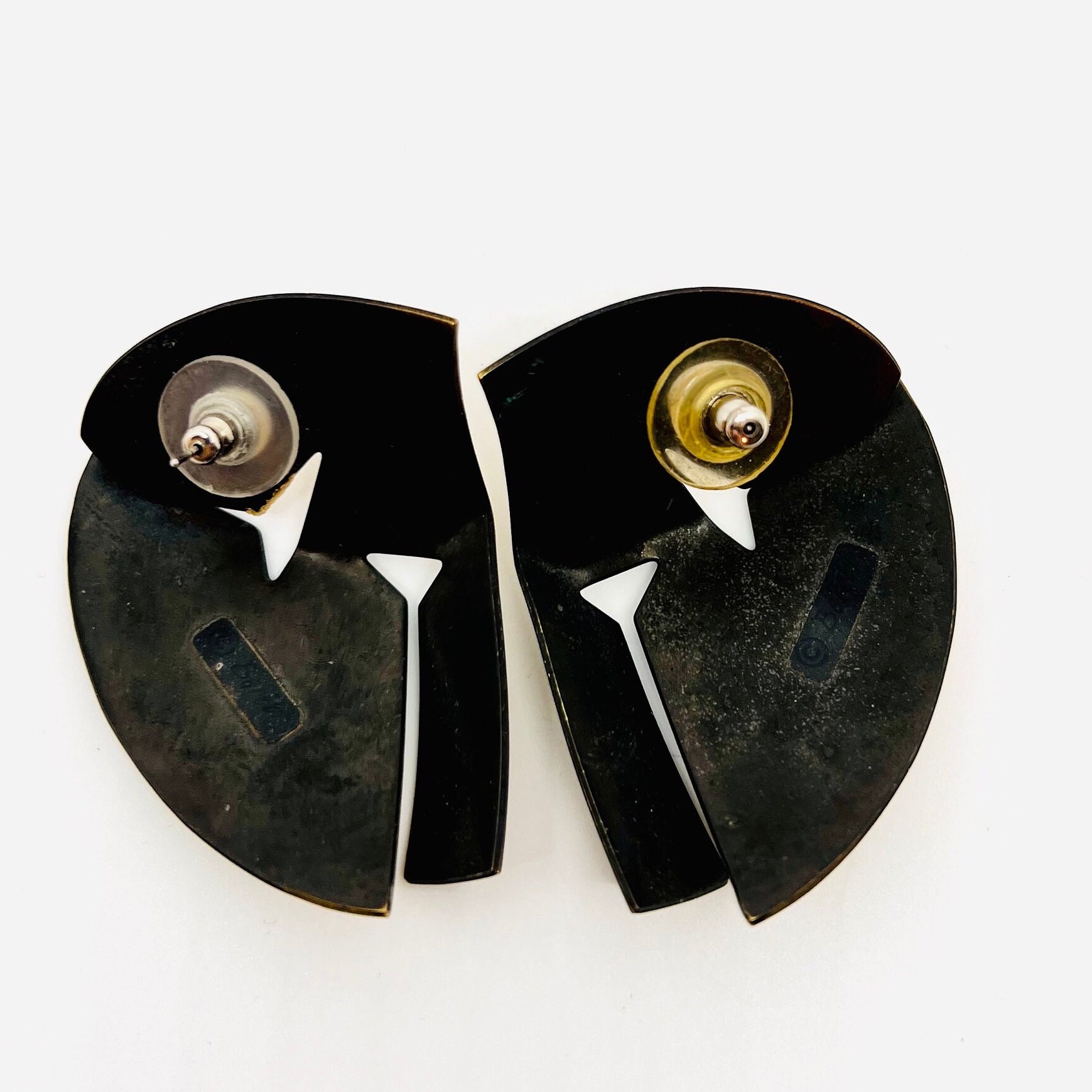 Large Edgar BEREBI Unusual Mosaic Like Enamel Earrings Signed Vintage ...