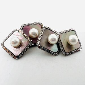 Mikimoto Sterling Silver Akoya Pearls Double Sided Vintage Antique Cufflinks