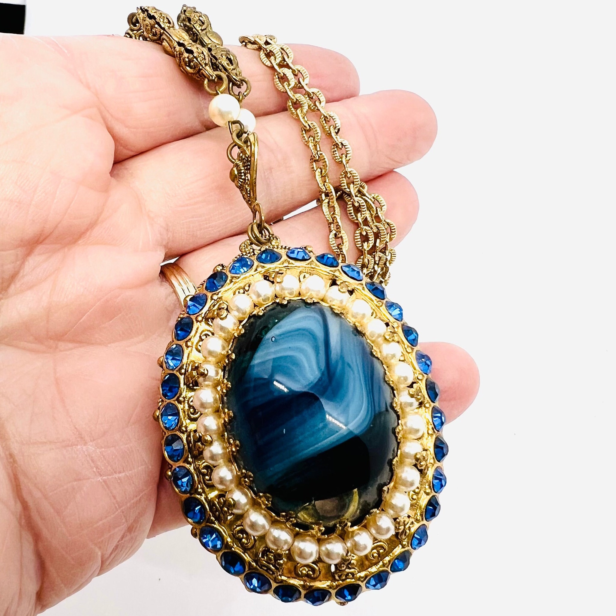 Vintage necklace blue Larimar Azure Pear Necklace Vintage Sterling Silver  main image 4