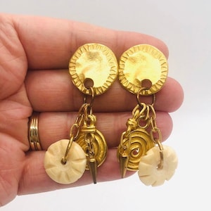 Long Matte Gold Plated Drop Dangle Earrings 2 1/2 Inch Vintage Designer Jewelry