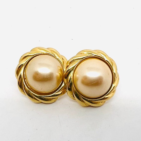 KJL Kenneth Lane Classic Gold Tone Faux Pearl Ear… - image 3
