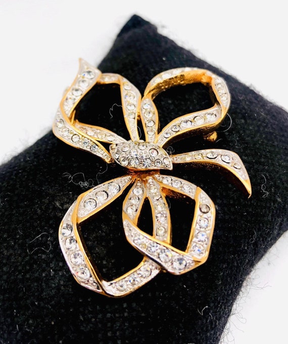 Sparkling Clear Pave Set Rhinestone Stylized Bow … - image 4