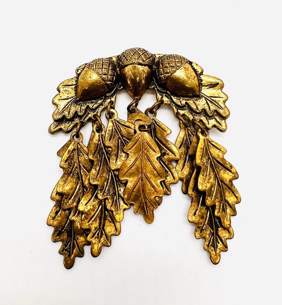 Art Deco Gilt Brass Acorns & Dangling Oak Leaves … - image 5