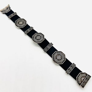 Wide Sterling Silver Slide Black Rubber Bracelet 8 Inches 40gm Vintage Designer Jewelry