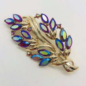 Beautiful CORO Siam Red AB Rhinestone Brooch Mint Signed Vintage Designer Jewelry