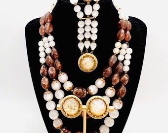 HOBE’ Necklace Bracelet Earrings MoonGlow Lucite Parure Signed Vintage Designer Jewelry