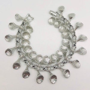 Fabulous Funky Wide Link Bracelet Silver Tone Modernist Floral Vintage Designer Bracelet