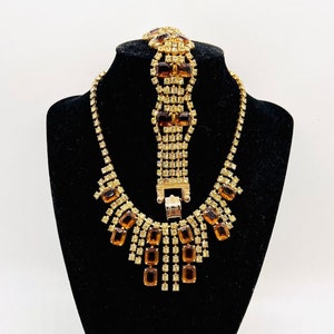 JULIANA Delizza and Elster Jonquil & Topaz Jewel Tone Rhinestone Necklace Bracelet Demi Vintage Designer Jewelry