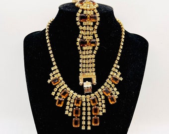 JULIANA Delizza and Elster Jonquil & Topaz Jewel Tone Rhinestone Necklace Bracelet Demi Vintage Designer Jewelry