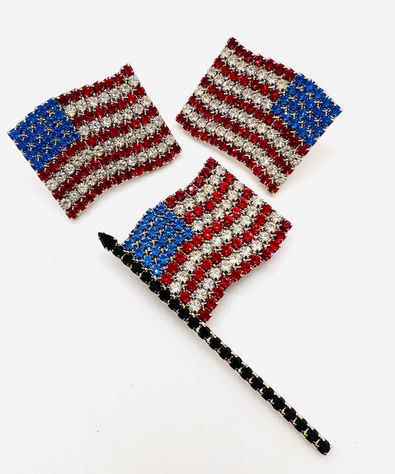 Big DOROTHY BAUER Rhinestone Flag Brooch Earrings… - image 3