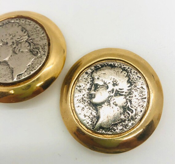 Huge Mega Faux Roman Coin Earrings 80’s Statement… - image 6