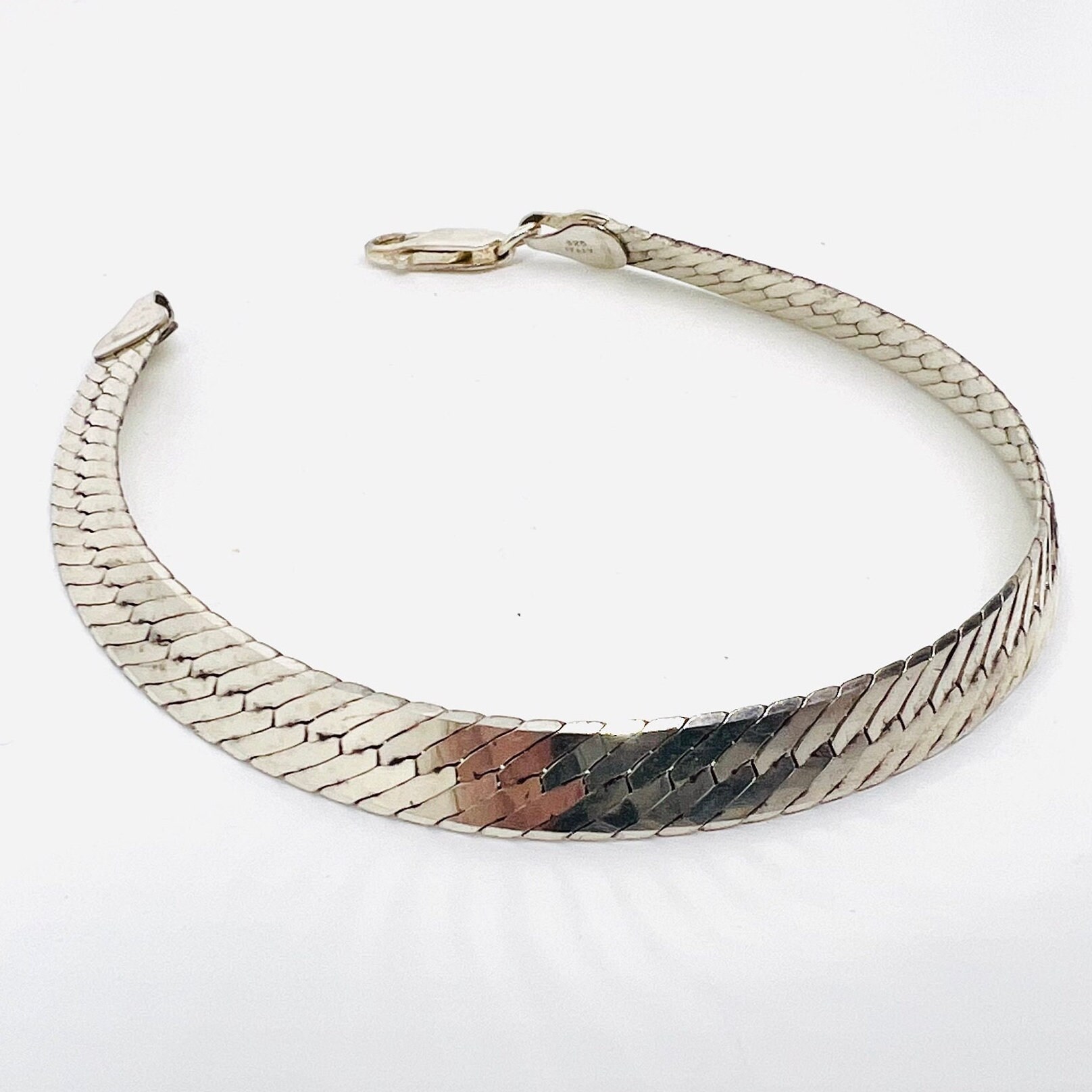Wide Sterling Silver Italy Herringbone Bracelet 7mm 8” 10gm