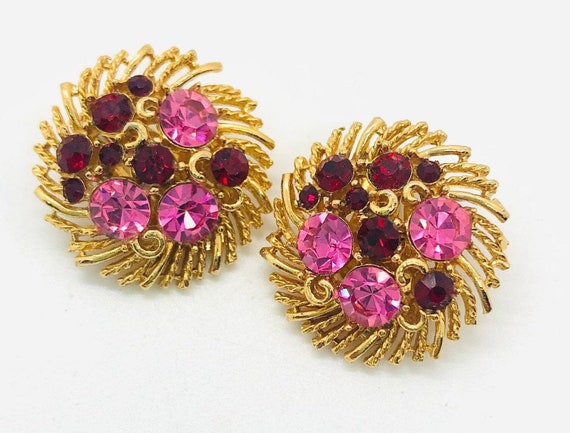 Beautiful LISNER Pink & Red Rhinestone Earrings S… - image 3