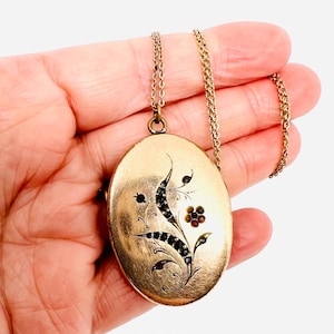 Large Victorian Gold Filled Rhinestone Flower Locket Monogram Fine Vintage Antique Jewelry