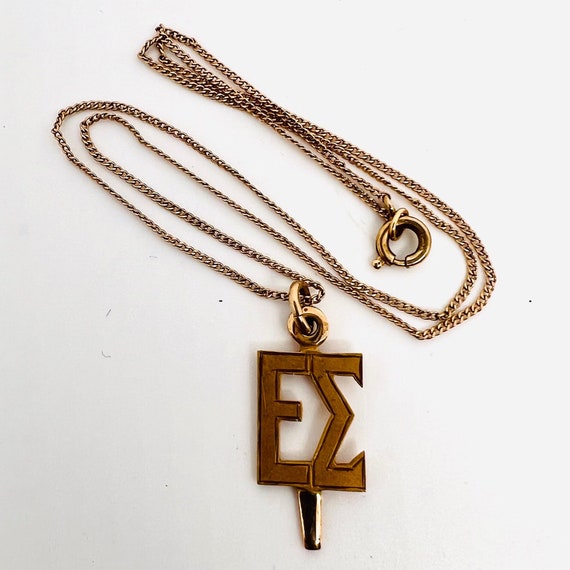 Vintage 10k Gold Epsilon Sigma Sorority Key G.F. Chain 1957