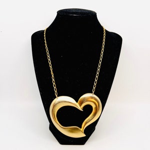 Large CLARA by MICHA Gold Filled Witches Heart Necklace Signed Fine Vintage Designer Jewelry