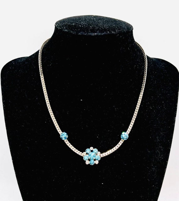 CORO Pegasus Aquamarine & Clear Rhinestone Neckla… - image 2