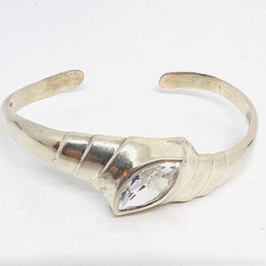 Sterling Silver Elliptical Modernist Crystal Cuff Bracelet 16gm Fine Vintage Jewelry