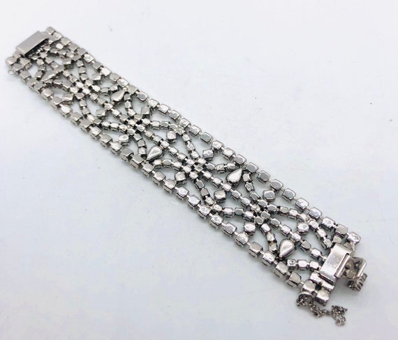Wide Sparkling Clear Rhinestone Bracelet Lacy Des… - image 10