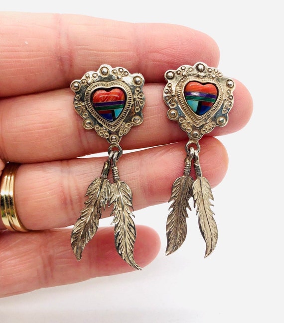Fascinating Vintage Signed Native American Zuni Moonstone Sterling Silver Earrings Fascinating Vintage Signed Native American Zuni Moonstone Sterling Silver Earrings