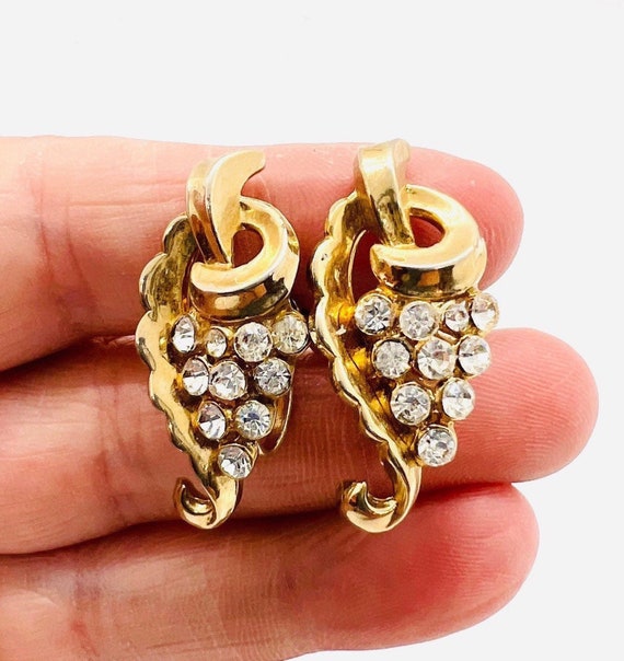 Early CORO Unusual Clear Rhinestone Earrings Scro… - image 1