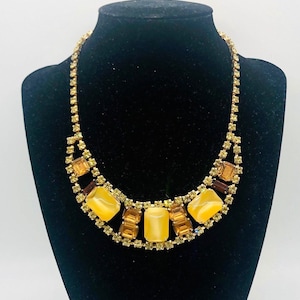 Wide JULIANA Delizza & Elster Rhinestone Necklace Cat’s Eye Vintage Jewelry