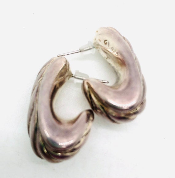 Large Sterling Silver Puffy Huggie Hoop Earrings … - image 8