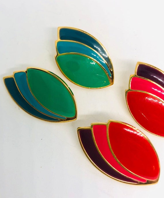 Lot of 2 Pair Large Enameled Earrings Modernist E… - image 7