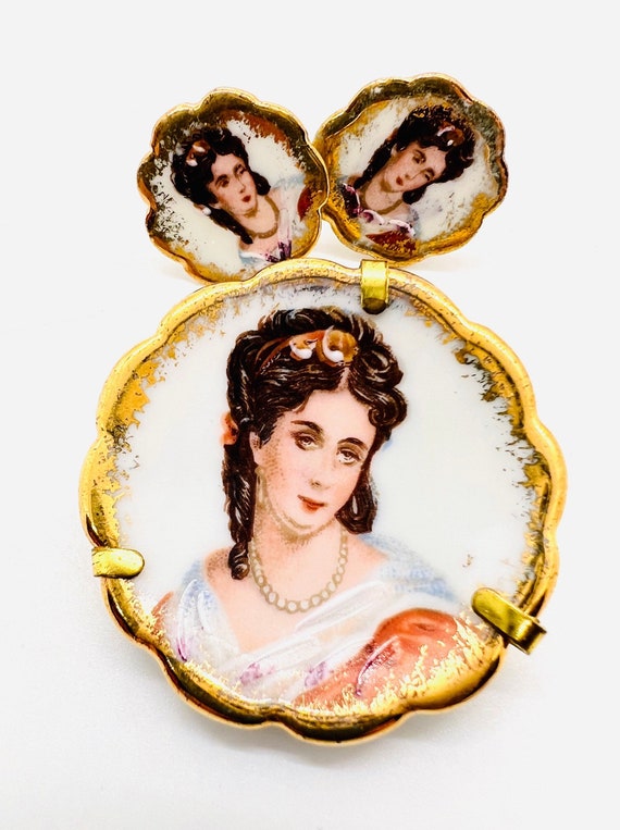 Limoges France Hand Painted Brooch & Earrings Dem… - image 2